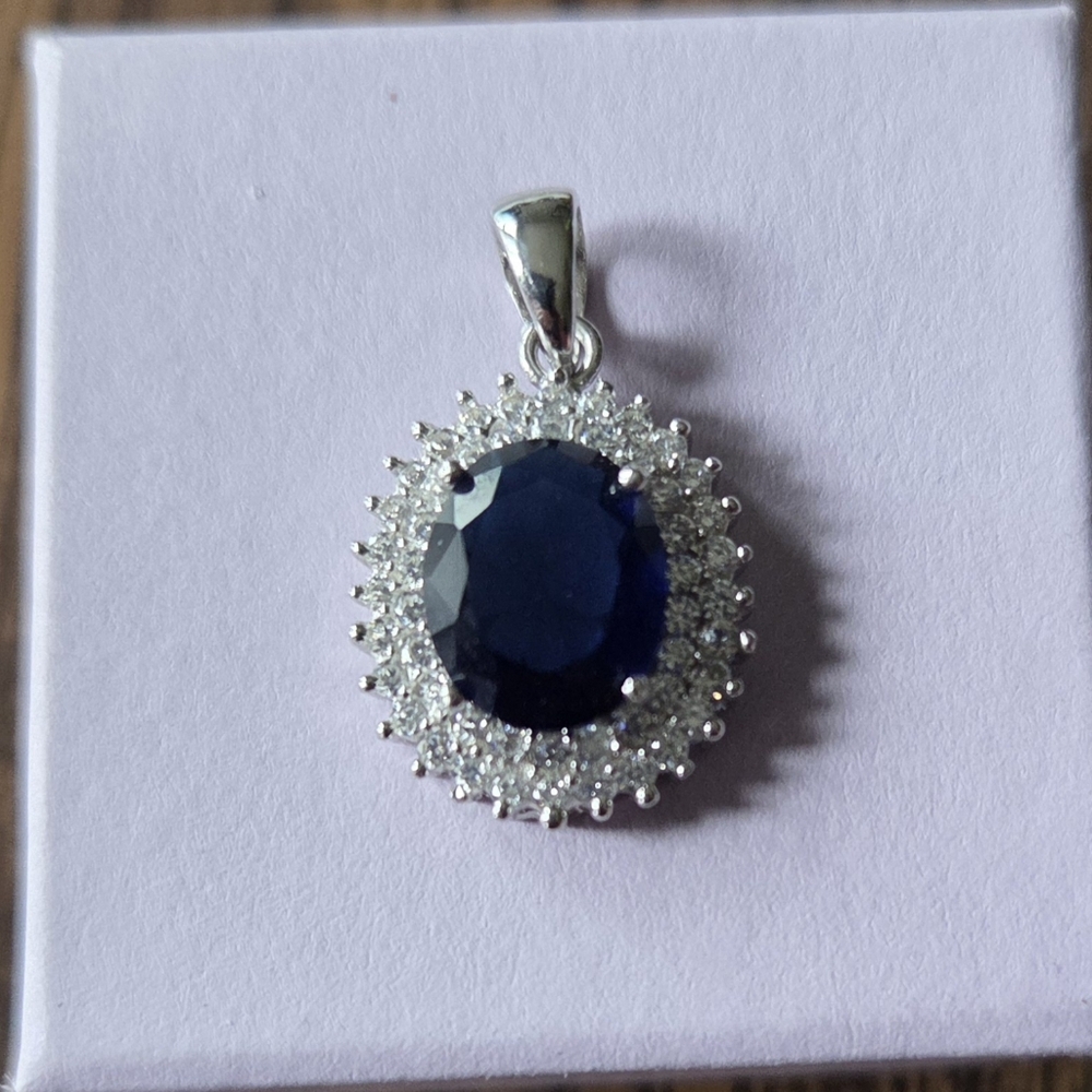 Sterling Silver Blue Sapphire Halo Pendant
